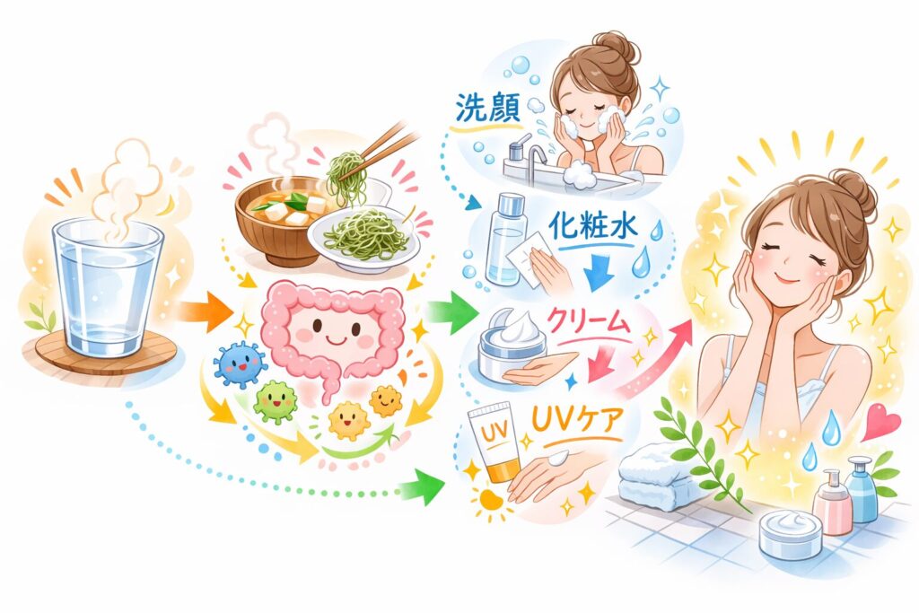 朝の腸活美容ルーティン｜白湯・味噌汁・スキンケアでうるおう肌へ